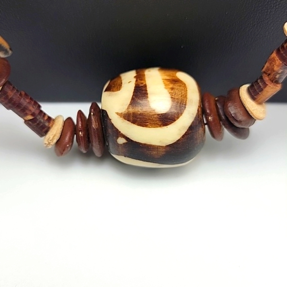 Handcrafted Animal Charm Necklace - Natural Wood Seed Pottery Ethnic Tribal 28" - Picture 5 of 12